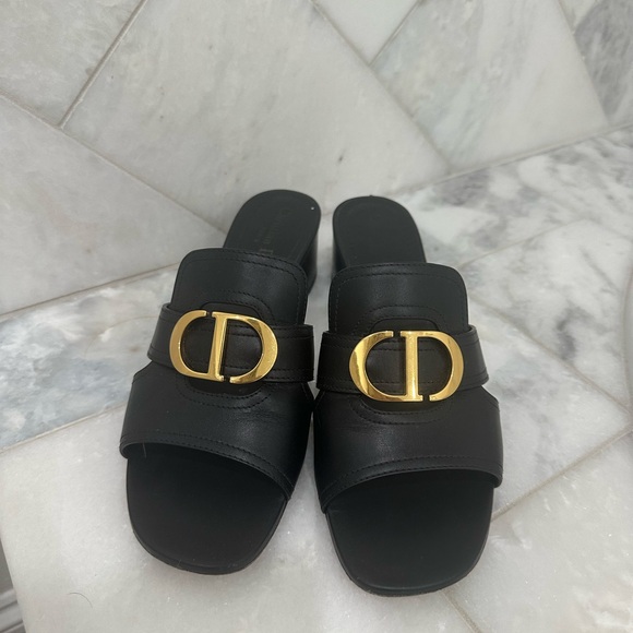 Dior Black Sandals with Gold Logo - Picture 1 of 6